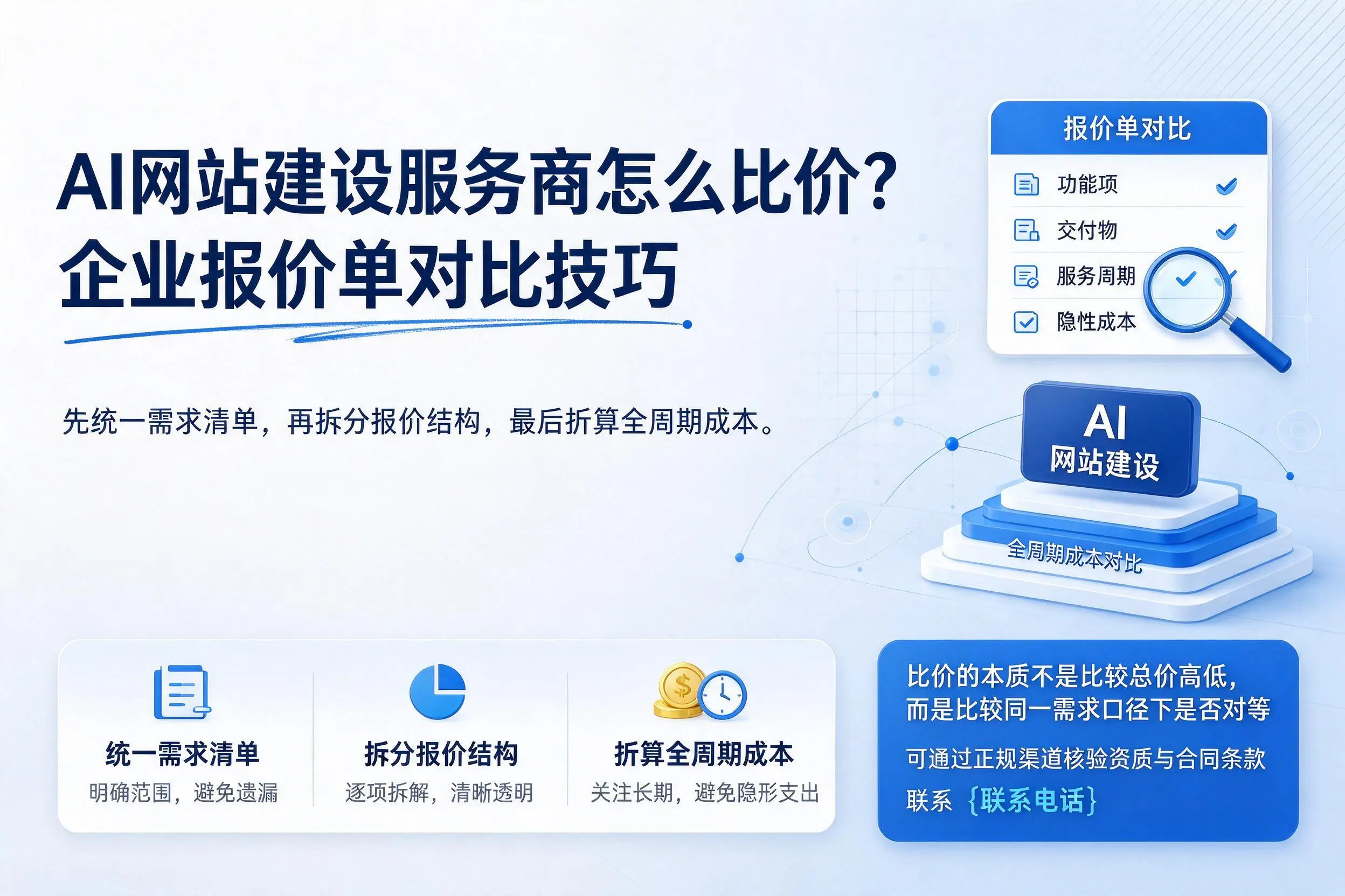 AI网站建设服务商怎么比价?嘉兴企业报价单对比技巧