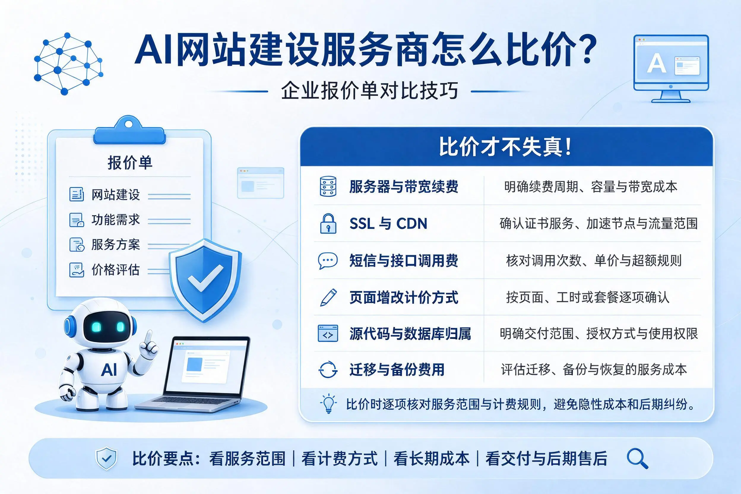 AI网站建设服务商怎么比价?嘉兴企业报价单对比技巧