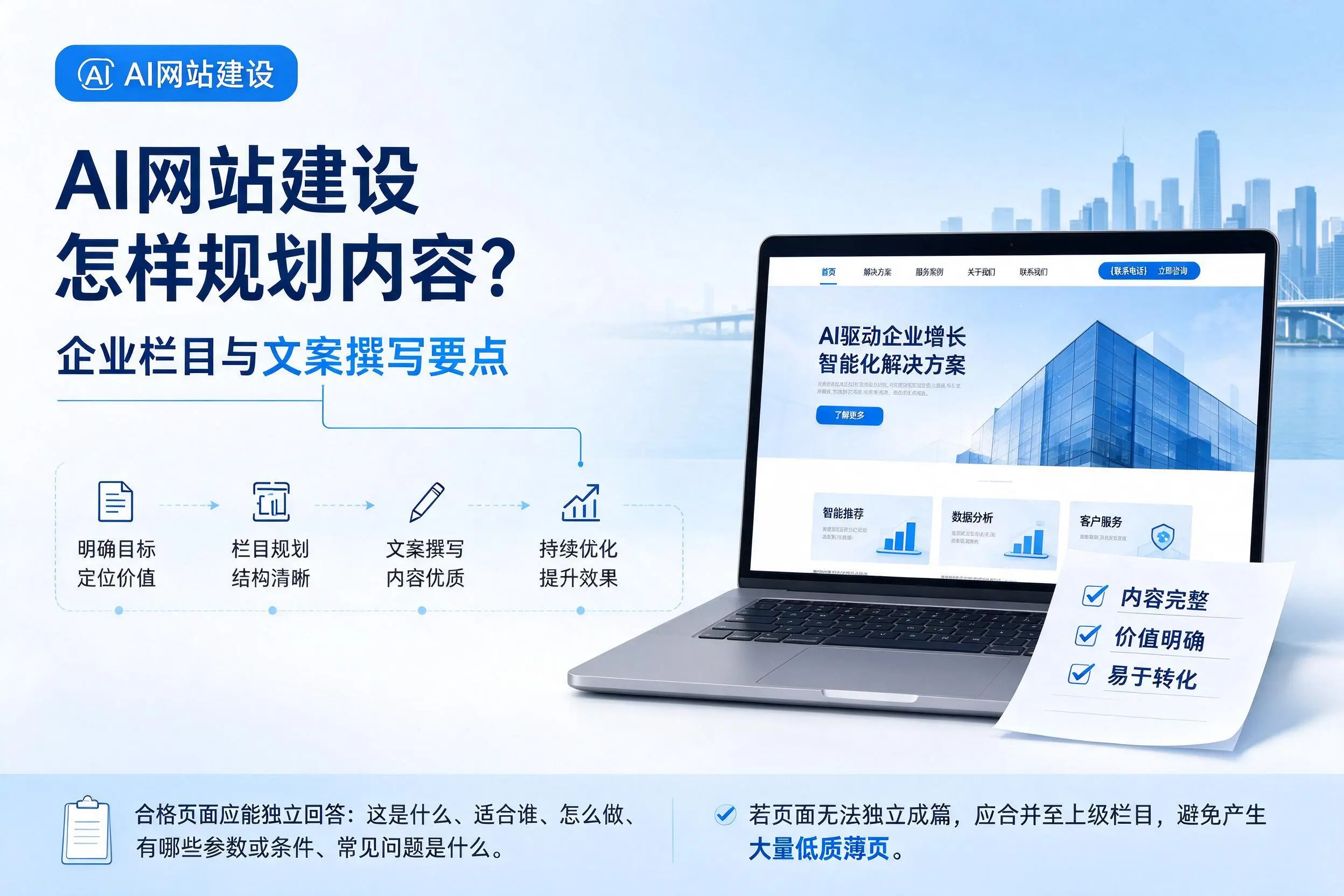AI网站建设怎样规划内容？嘉兴企业栏目与文案撰写要点